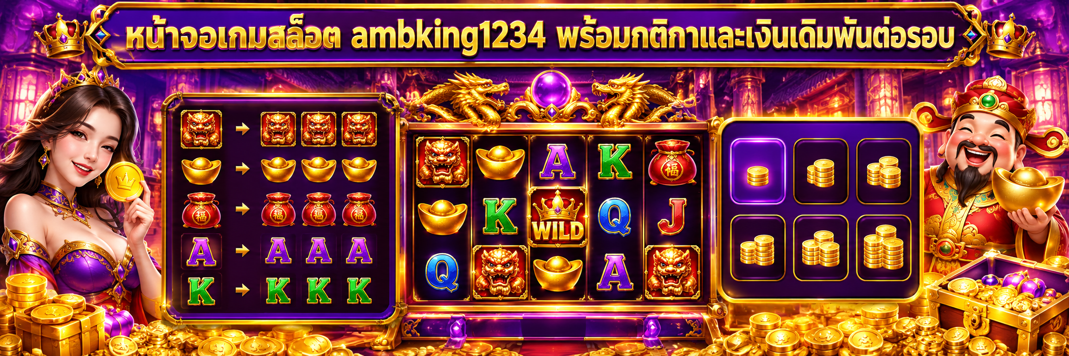 หน้าจอเกมสล็อต ambking1234 พร้อมกติกาและเงินเดิมพันต่อรอบ